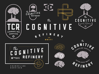 The Cognitive Refinery badge branding caddis cognitive counseling design exploration logo proposals refinery vintage wip