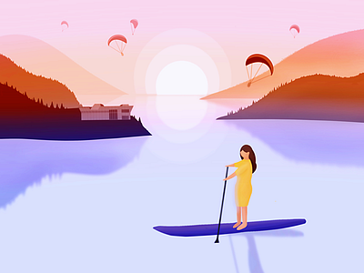 A walk on the lake... digital illustration ipad paddle board procreate sunset sup