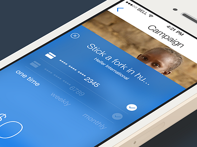 iOS7 Donation Sheet app blue blur charity donation ios7 minimalistic payment profile slim ui ux