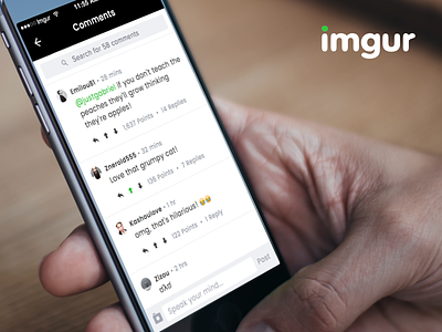 Working with Imgur app comments gag hand imgur ios iphone redesign reply search upvote vote