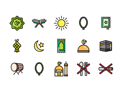 Ramadhan Kareem Icon Set alquran drum fasting god icon icon design icon set iconography iconset iconsets illlustration kaabah moslem mosque pray ramadhan ui ux