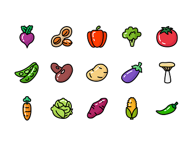 Vegetables Icon Set apps flat icon icon icon design icon set iconography icons illustration illustrator interface mobile onboarding product ui uiux vector