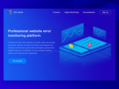 Website error monitoring platform 2.5d blue illustration kv platform website