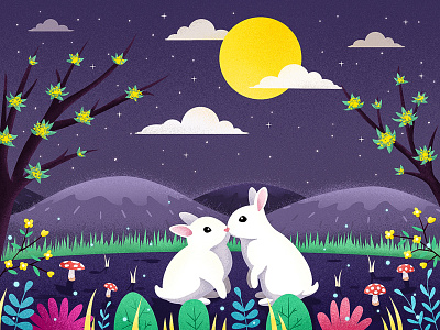 Mid Autumn Festival illustration moon rabbit rainforest