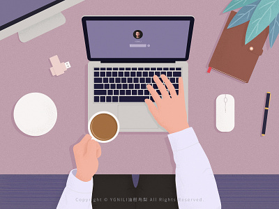 Work hard every day coffe computer desk illustration