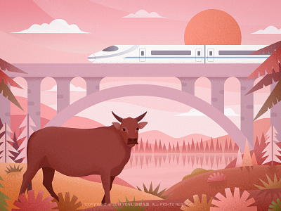 Dusk illustration ox train