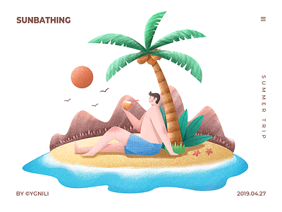 Summer Trip - Sunbathing beach coconut holiday illustration sea travel vacation