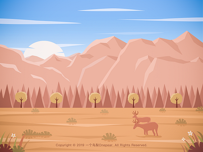 mountains deer forest illustration