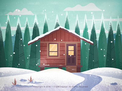 Snow cabin cottage forest illustration snowing