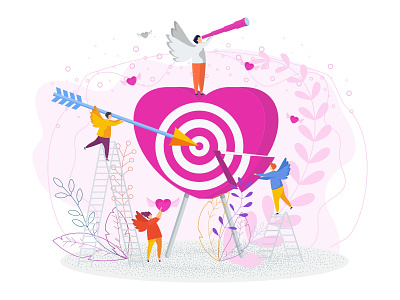 Angels make love card character date design flat greeting illustration people valentine vector
