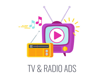 Outbound Marketing. TV & Radio Ads. advertising cartoon design flat icon illustration marketing outbound radio tv vector