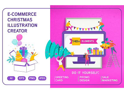 E-COMMERCE CHRISTMAS ILLUSTRATION CREATOR branding character characters christmas decoration flat greeting illustration marketing vector
