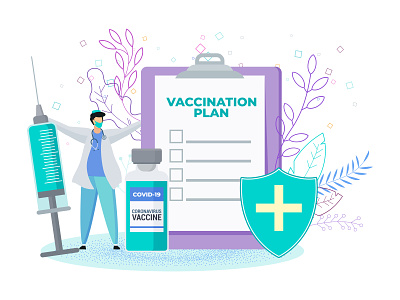 DR vaccination plan doctor character covid19 flat icon illustration medical people vaccination vaccine vector