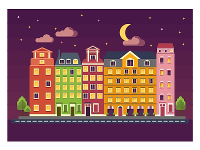 Night Color Houses apartment building apartment complex apartment interior building flat home house illustration residential vector