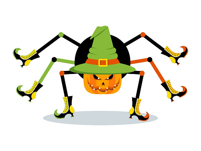 Evil Magic Spider boots characters decoration evil flat halloween hat pumpkin spider vector witch