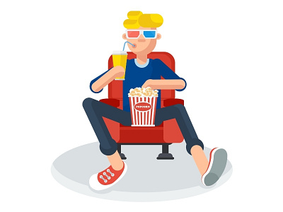 Guy In Cinema background cinema date illustration movie popcorn vector