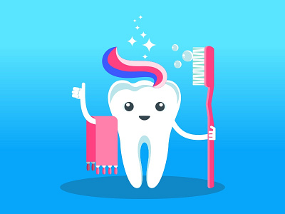 Cute smiling happy tooth washes cartoon character dentist dentistry flat health ooth toothbrush toothpaste vector