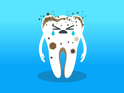 Dirty Tooth cartoon character dentist dentistry flat health tooth toothbrush toothpaste vector