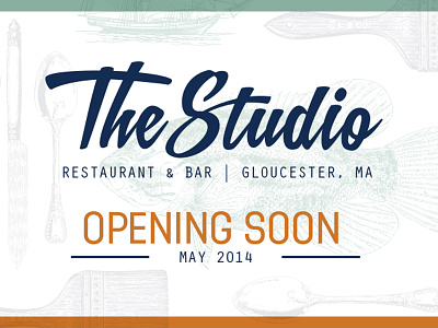 The Studio Restaurant & Bar art bar logo navy new england ocean orange restaurant teal