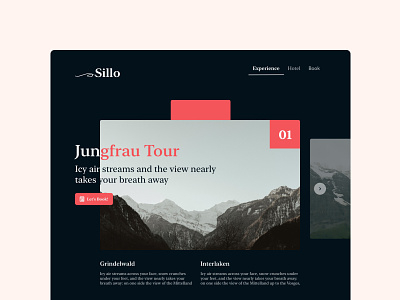 Jungfrau Tour - Dark Mode clean dark mode dark theme dark ui desktop flat minimalist mountain simple switzerland travel ui user experience user interface ux web design