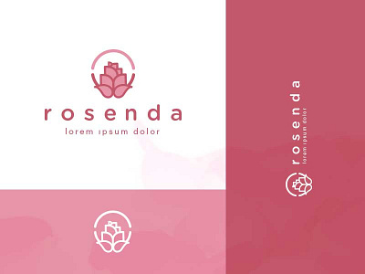 Rosenda Logo beauty branding flower identity illustration leaf logo pink rose symbol