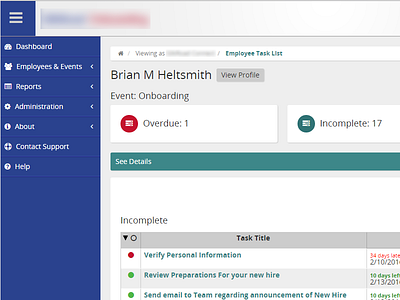 Event Overview hr software task list ui design