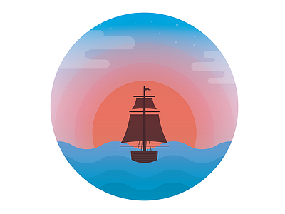 Farewell, Former Subscriber! email flat goodbye horizon illustration ocean sail sea ship success sunset unsubscribe