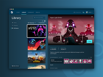 Steam Redesign - Product Detail app card dark desktop esports game library media pc tile ui ux video games web