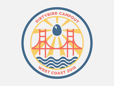 Dirtybird Campout Patch 2 badge bridge california camping dance design edm festival flat golden gate golden state icon illustration logo merit patch san francisco scout vector west coast