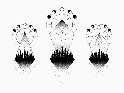 Tattoo Concept drawing electric festival forest geometry illustration lightning moon tattoo trees