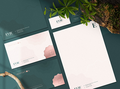 Evie Clinic & Spa Stationery aesthetic brand identity branding clinic graphic design logo package design spa stationery stationery design typography