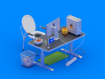 Designer's workplace apple blender isometric isometry lego madrabbit office table workplace