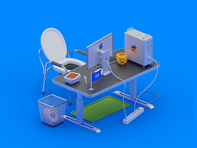 Designer's workplace apple blender isometric isometry lego madrabbit office table workplace