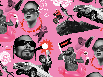 PONT | Wallpaper II black white brand identity club flyer collage drake funky funny illustration music neon nightlife pink queen red silly texture visual design