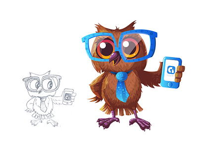 Owl - Character design for Google app development team. app development bird cartoon owl character google illustration intelligent mascot owl wise