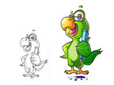 Cartoon parrot for new children's website cartoon colors cute green happy kids mascot parrot pen poetry