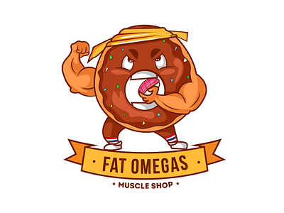 Donut Eating Sushi for Fat Omega Muscle Shop cartoon character donut doughnut food mascot muscle omega sushi sweet