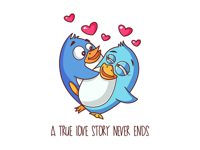 A True Love Story Never Ends! T-Shirt illustration cute heart love penguin story true tshirt