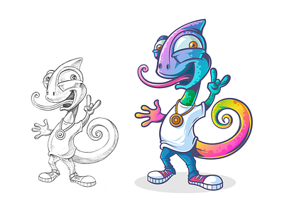 Yo! Chameleon Mascot design for a T-shirt company cartoon chameleon colorful cool cute mascot victory yo