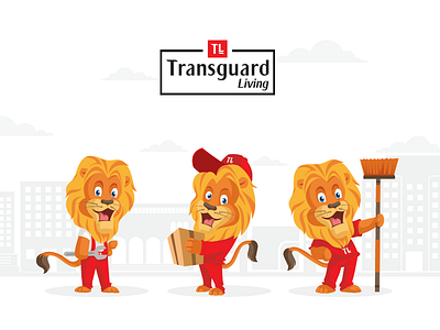 Lion Mascot Design for Transguard Living brand cartoon colorful cute fix happy kids lion mascot party repair vector