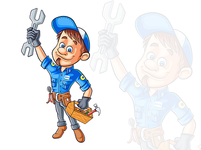 HandyMan Cartoon Mascot avatar blue cartoon handyman illustration mechanic people plumber vector