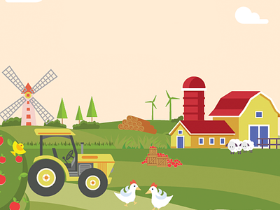Farm Illustration animals barn business chicken conceptual cool farm flat green illustration windmill