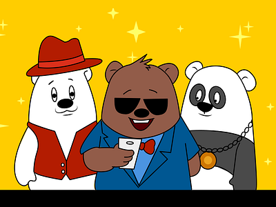 Scene from a comic bear cartoon comic cute funny happy illustration line panda scene simple