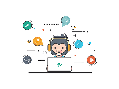 Developer - Landing page illustration coder developement developer flat landing page laracasts line illustration modern monkey onboarding vector