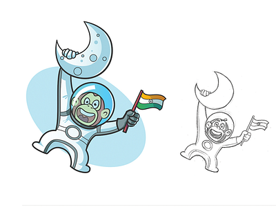 Indian Astro on Moon astronaut cartoon cute earth galaxy india monkey space spaceship spacesuit teddy