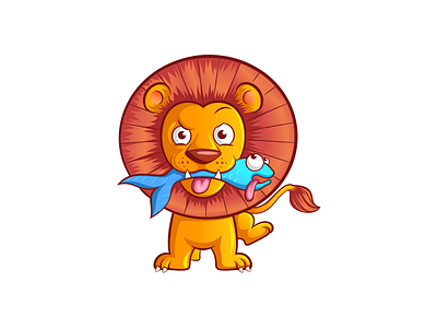 Concept for T-shirt cartoon character colorful cute fish funny illustration lion tshirt vector