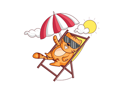 Uff! Its too hot beach cartoon cat chilling enjoy. fun summer summers sun vector