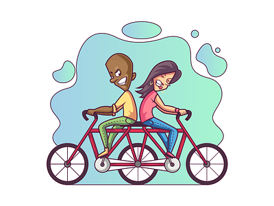 Left or right? Funny illustration bicycle cartoon confused confusing cute funny game running sweating tired tshirt vector