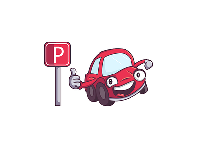 Car cartoon character for a parking app car cartoon cute funny happy mascot parking red thumbs up vector