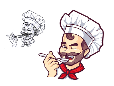 Chef Mascot Logo chef face food logo illustration kfc kitchen logo mascot mascot logo spoon tasty yummy